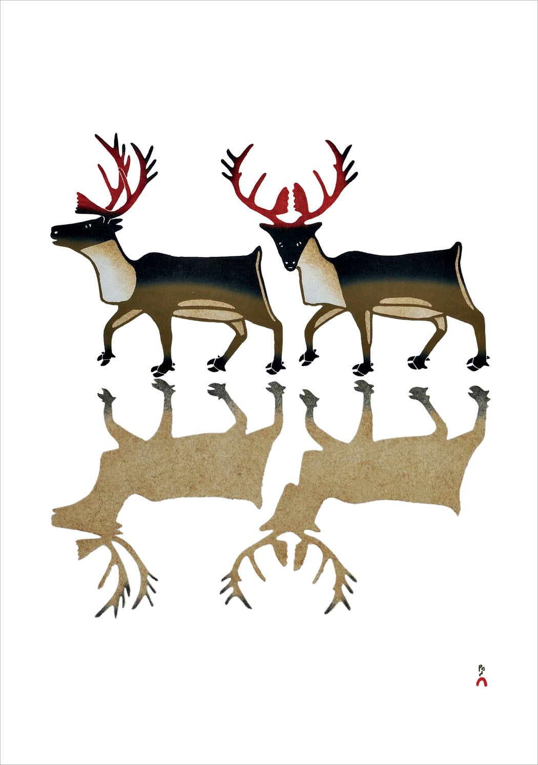 Kananginak Pootoogook: Caribou Reflection Holiday Cards_Interior_1