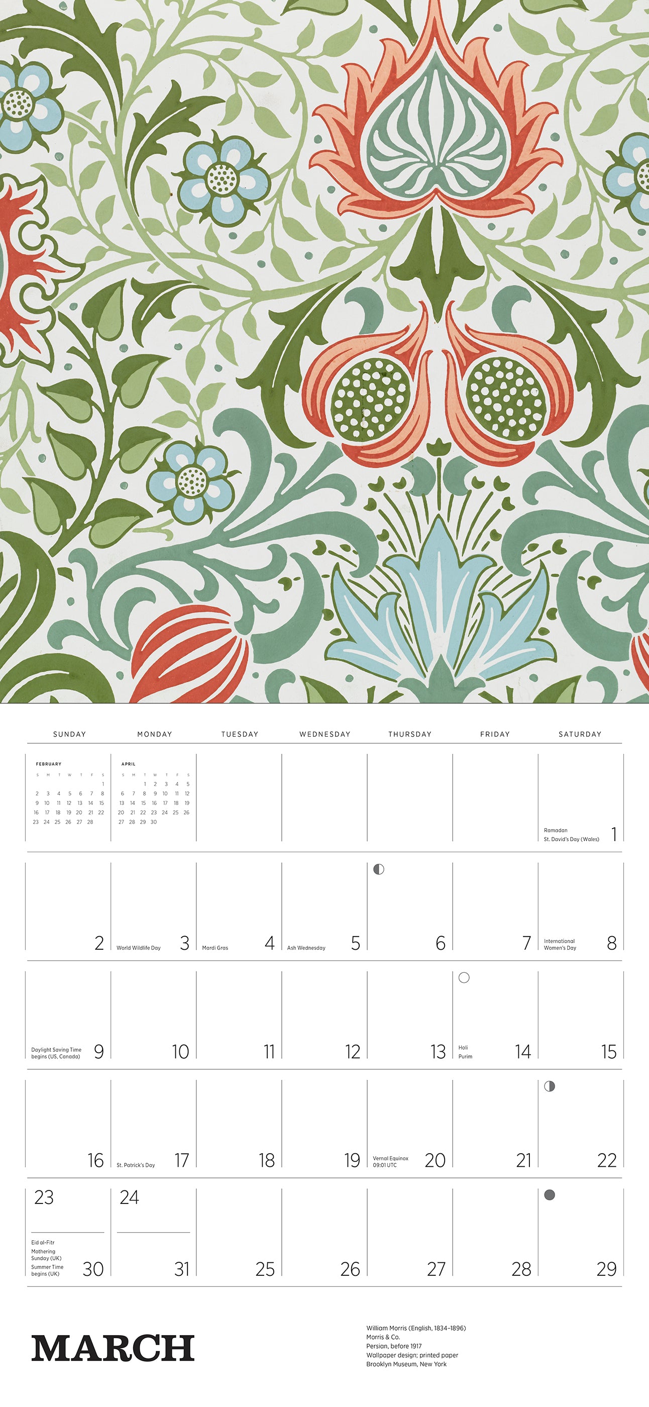 William Morris: Arts & Crafts Designs 2025 Wall Calendar_Interior_1