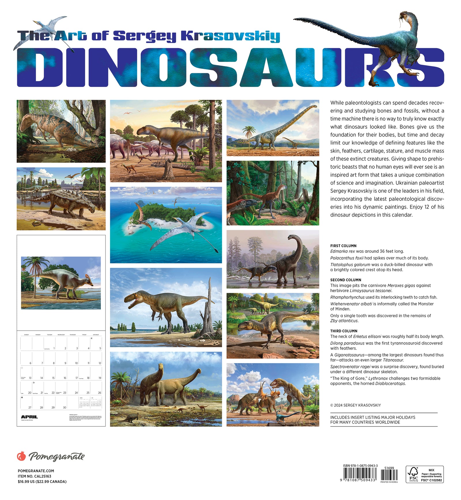 Dinosaurs: The Art of Sergey Krasovskiy 2025 Wall Calendar_Back_Multipiece