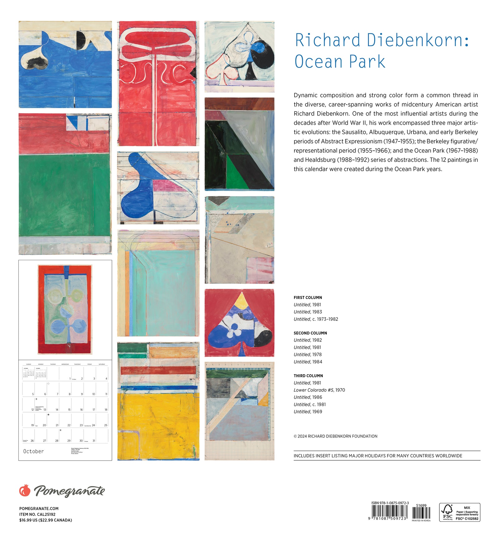 Richard Diebenkorn: Ocean Park 2025 Wall Calendar_Back_Multipiece