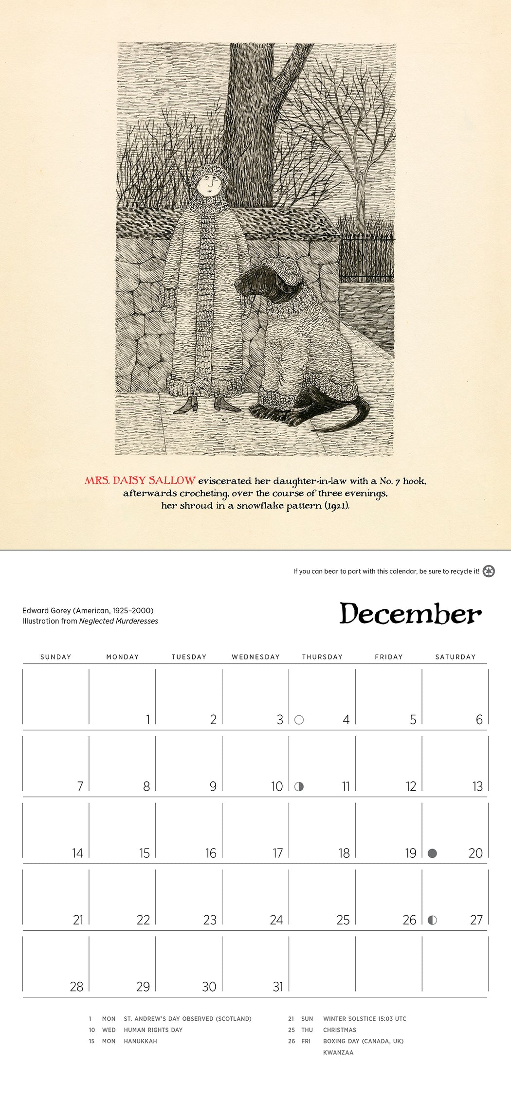 Edward Gorey: Neglected Murderesses 2025 Mini Wall Calendar_Interior_2